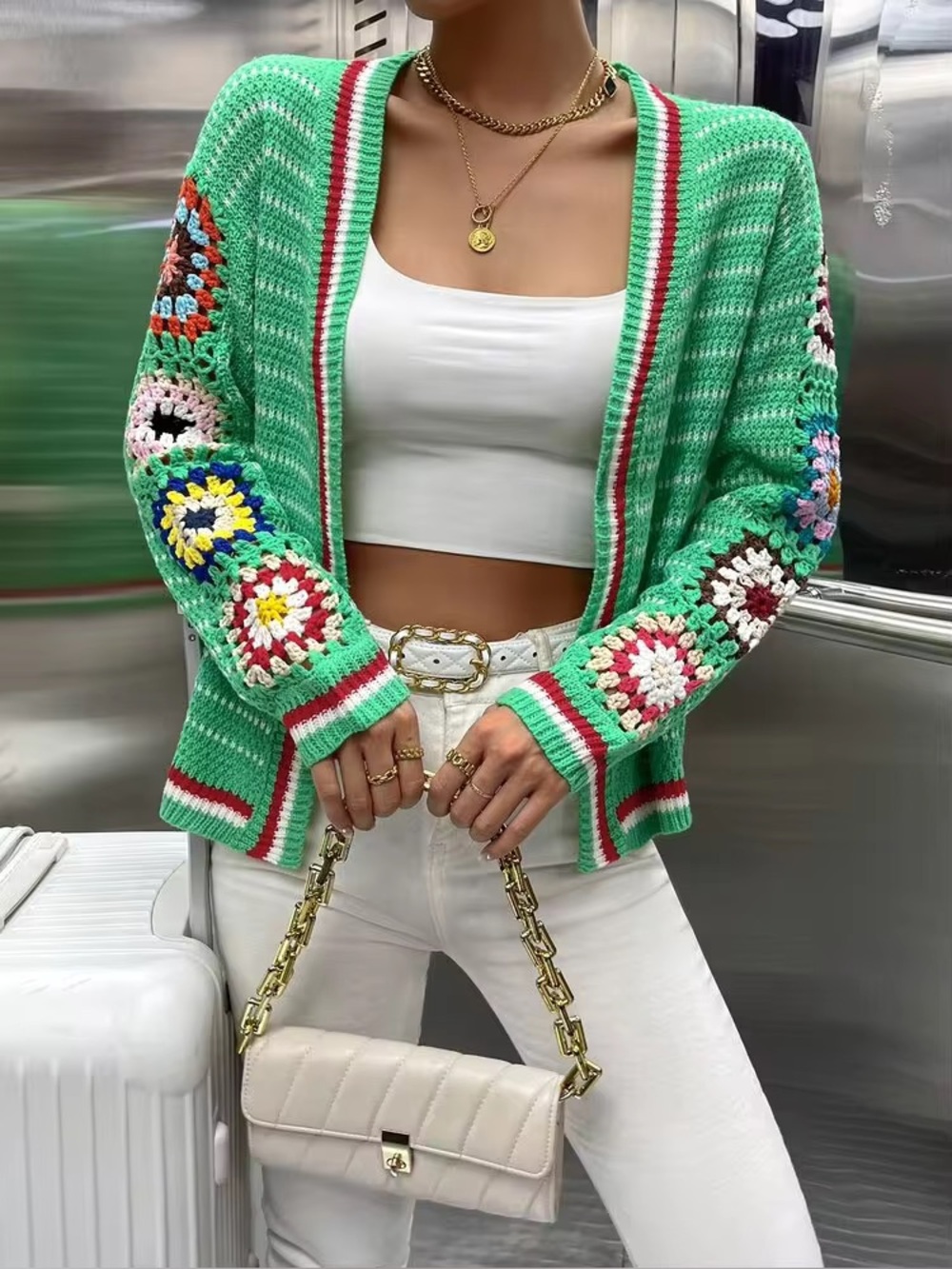 NWOT SHEIN Granny Square Sleeve Crochet Cardigan